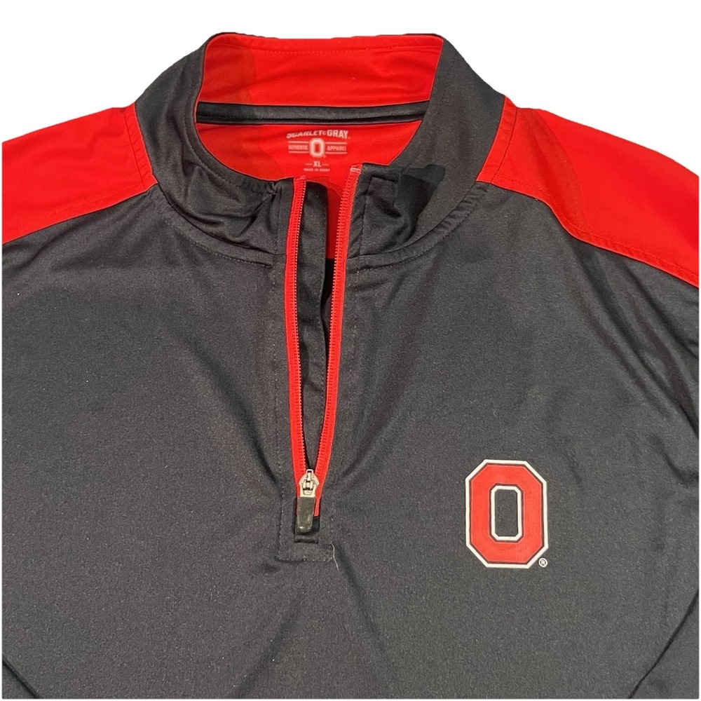Ohio State Buckeyes Scarlet & Gray 1/4 Zip Long Sleeve Pullover Men XL Black Red
